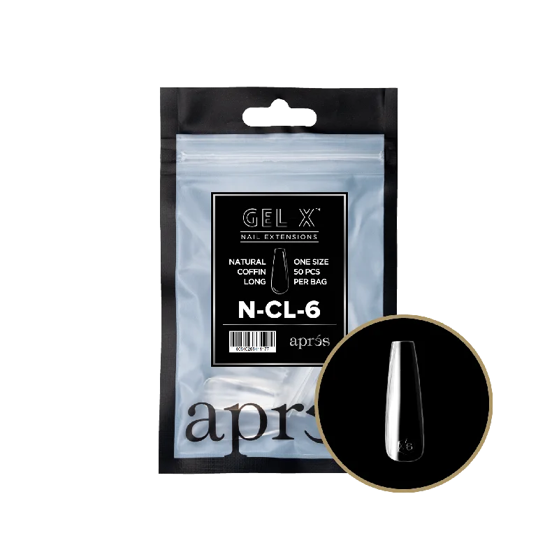 nail repair for nail shine outcomes-APRES TIPS BAG - 6 - NATURAL COFFIN LONG