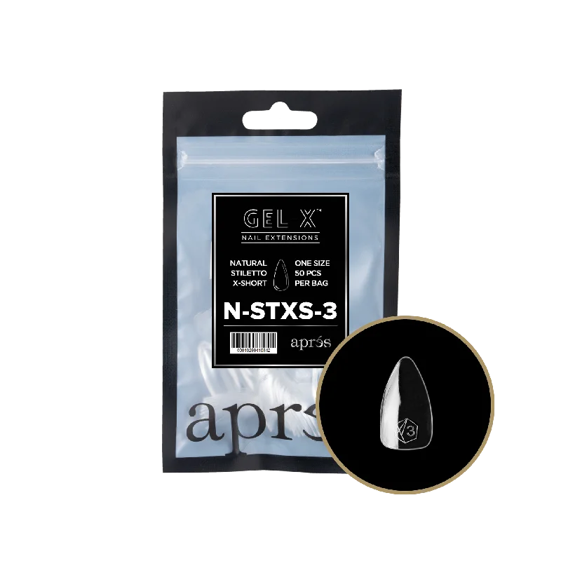 nail repair for nail health success-APRES TIP BAG - 3 - NATURAL STILETTO EXTRA SHORT