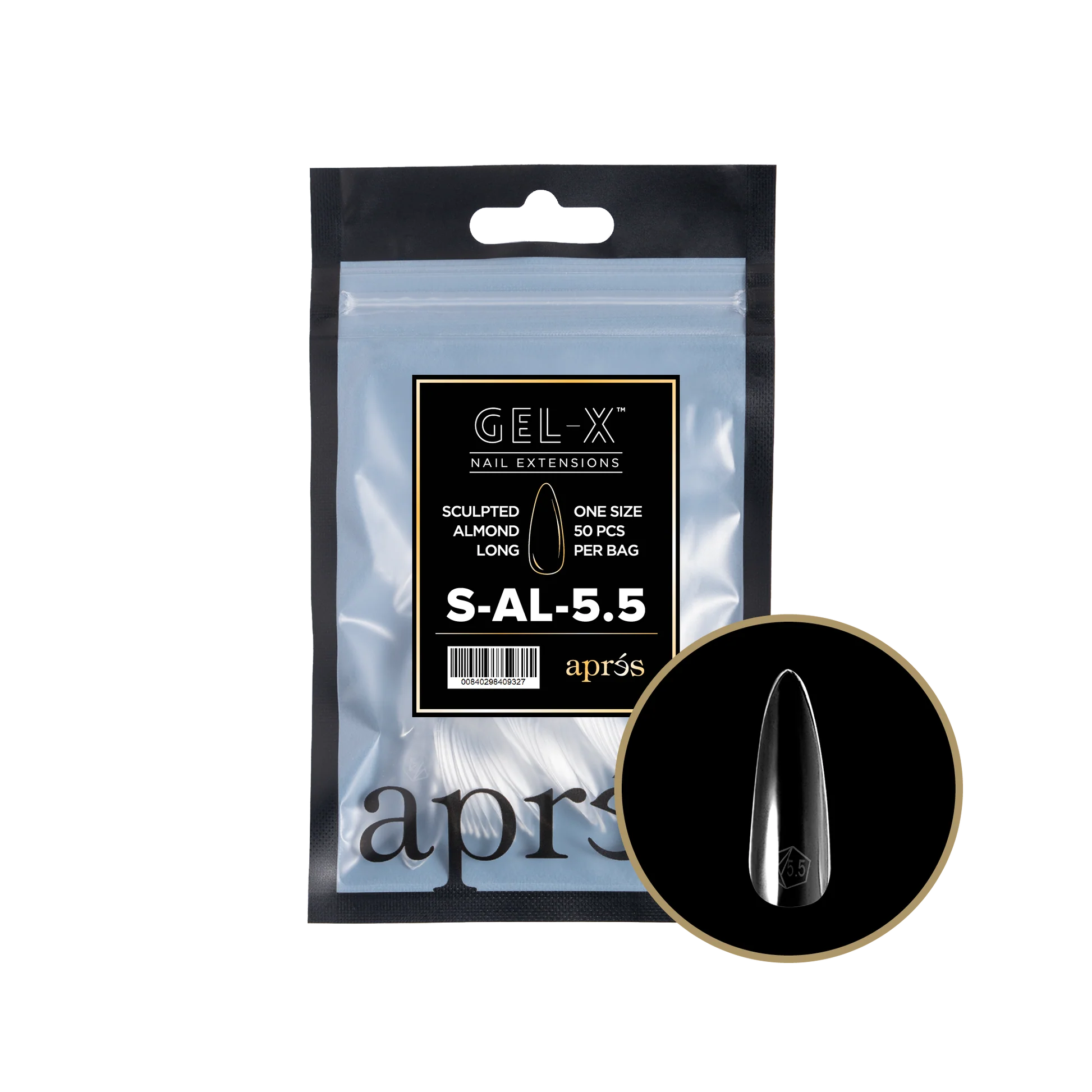 nail repair with dual-sided nail buffer-APRES TIP BAG - 5.5 - SCULPTED ALMOND LONG