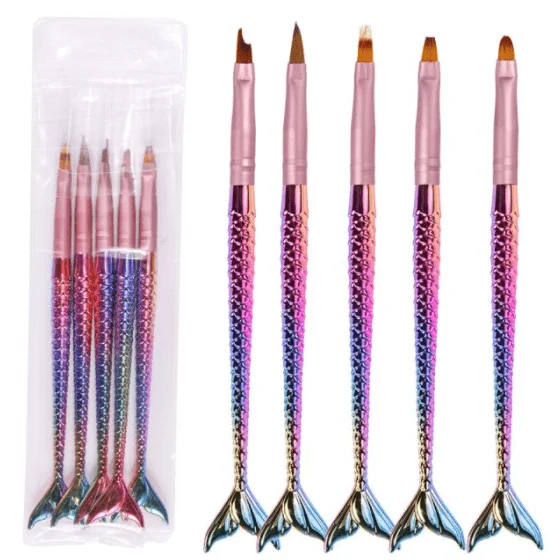 nail polish refined chandelier-Brush Set | Mermaid Nail Art Design Brush (5in1)