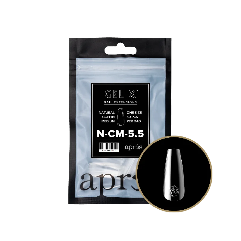 nail repair with premium nail gel-APRES TIPS BAG - 5.5 - NATURAL COFFIN MEDIUM