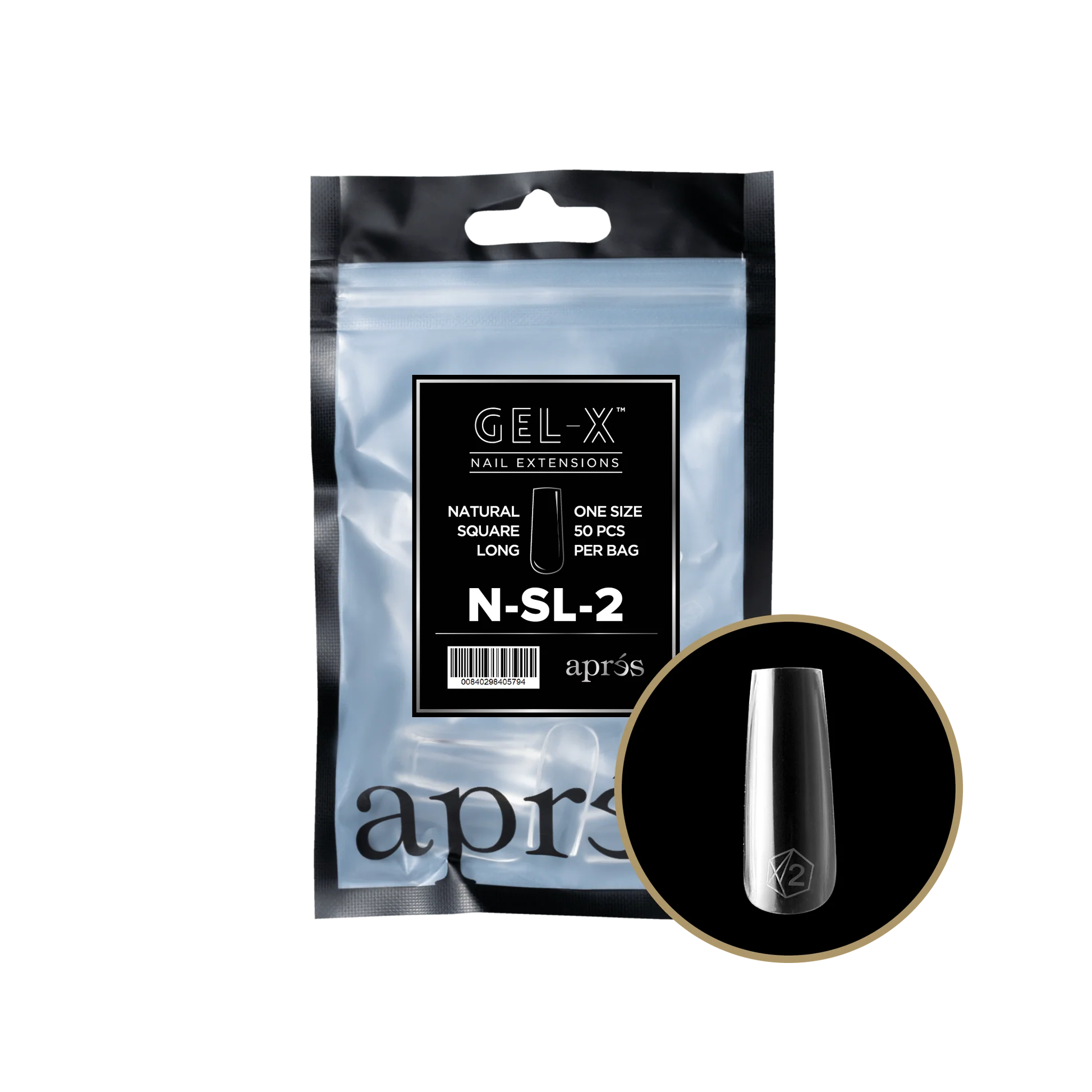 nail repair for nail toughness maintenance-APRES TIP BAG - 2 - NATURAL SQUARE LONG