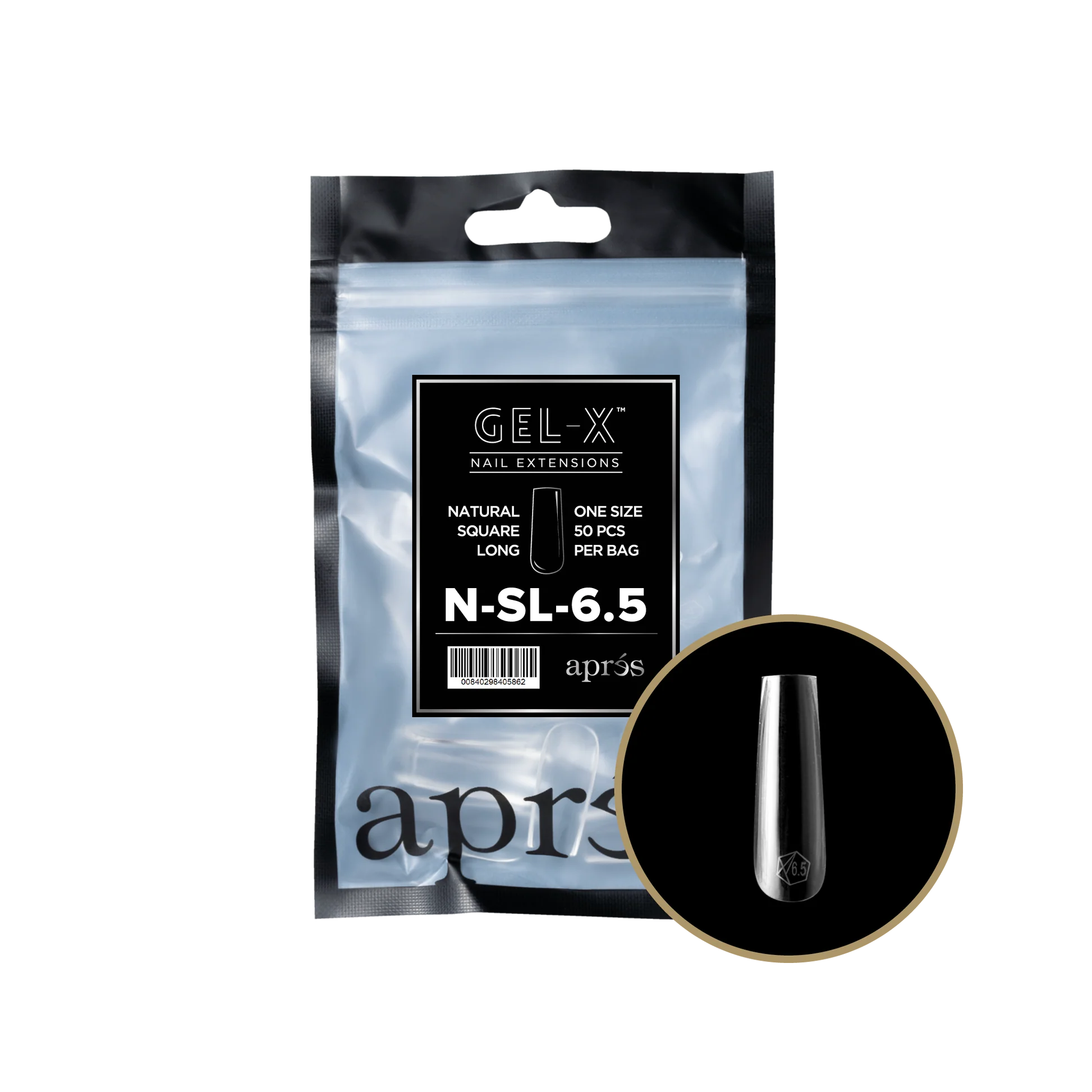 nail repair for nail shine maintenance-APRES TIP BAG - 6.5 - NATURAL SQUARE LONG