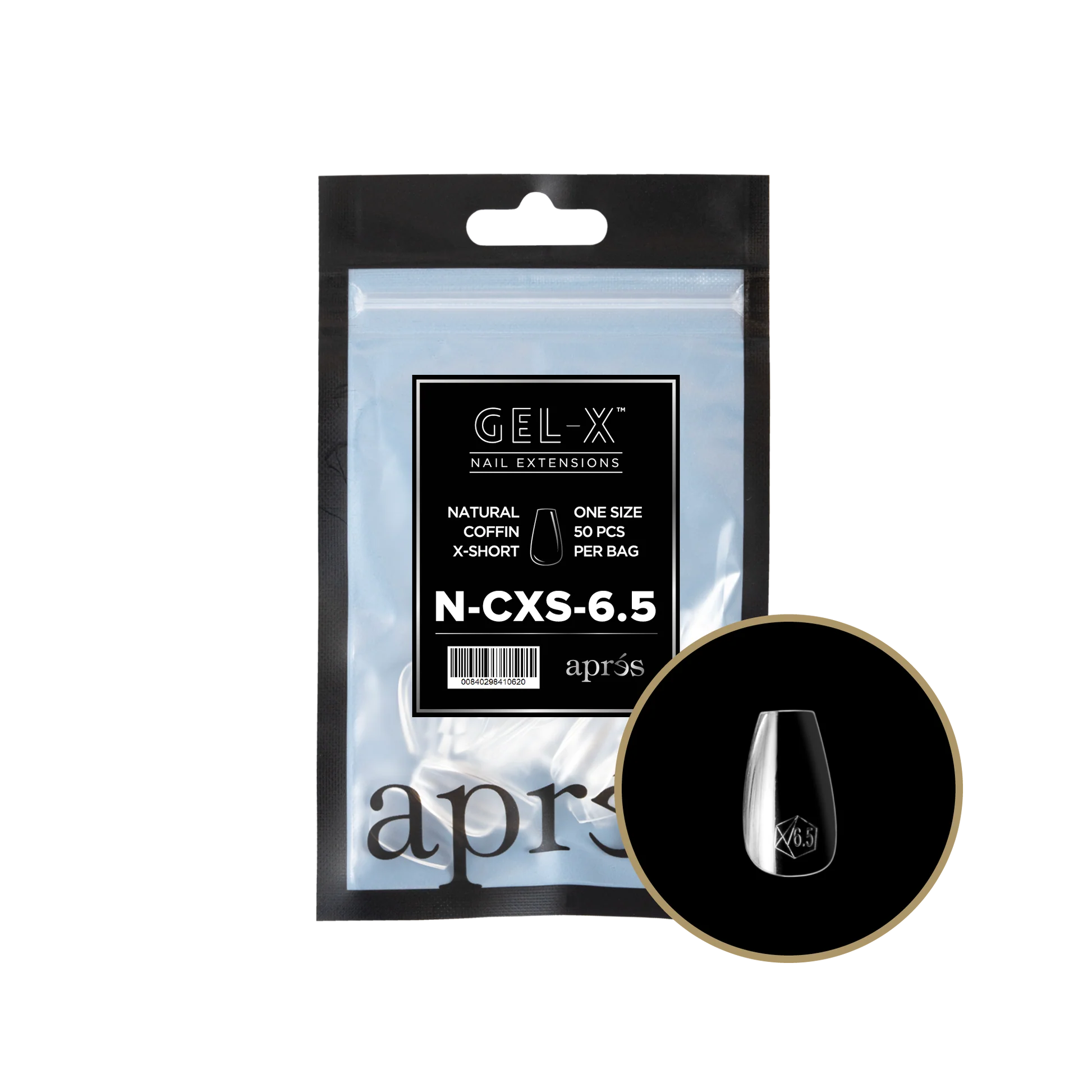 nail repair with vegan nail treatment-APRES TIPS BAG - 6.5 - NATURAL COFFIN EXTRA SHORT